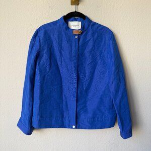 Lafayette 148 New York Breaumont Blue Silk Linen Jacket Size M